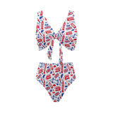 British Pattern Print Design 01 Chest Bowknot High Waisted Bikini Swimsuit
