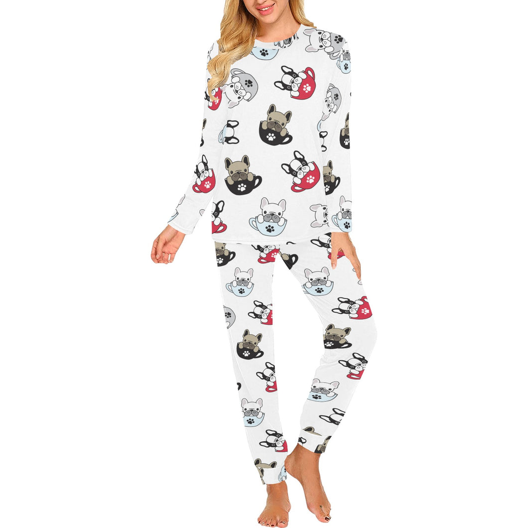 French bulldog cup paw pattern Women's All Over Print Pajama Set