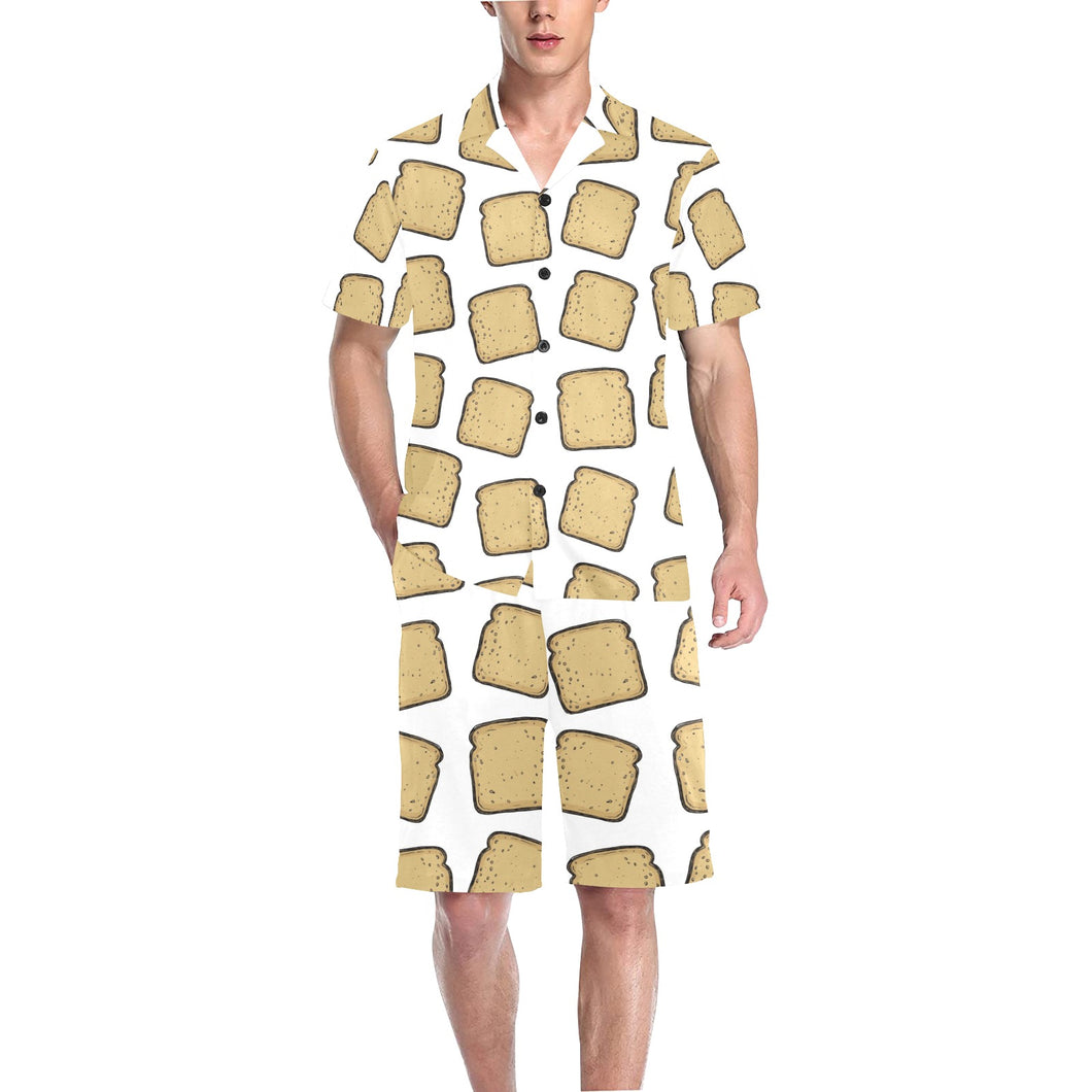 Bread Toast Pattern Print Design 03 Men's V-Neck Short Pajama Set