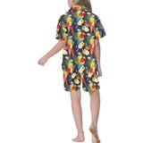 Colorful parrot flower pattern Kids' Boys' Girls' V-Neck Short Pajama Set