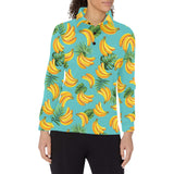 Banana Palm Leaves pattern background Women's Long Sleeve Polo Shirt