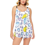 Duck Pattern Print Design 01 Chest Sexy Pleated Two Piece Swim Dress