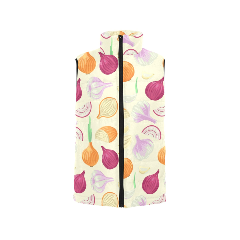 Onion garlic white red pattern Women's Padded Vest