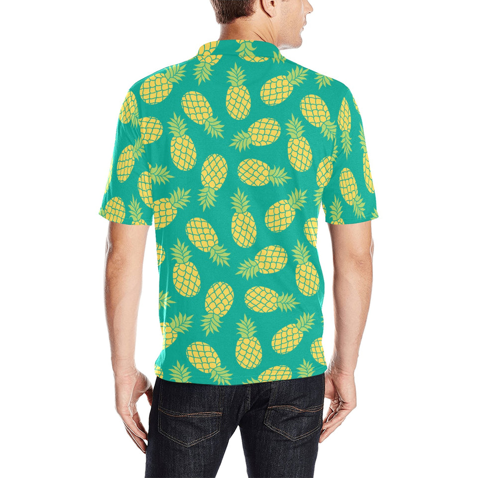 Pineapples pattern green background Men's All Over Print Polo Shirt