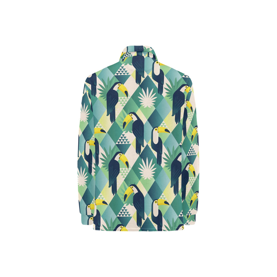 Toucan tropical leaves design pattern Women's Long Sleeve Polo Shirt