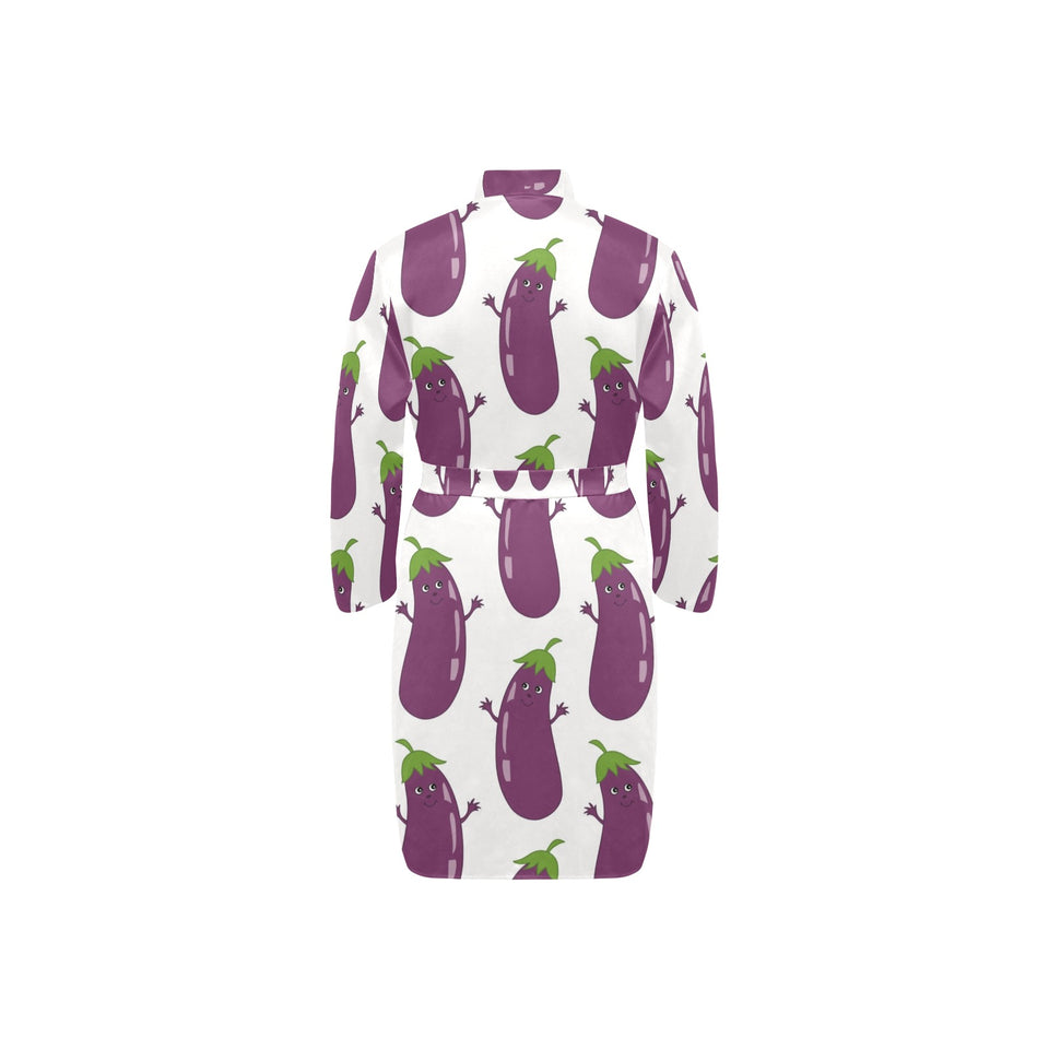 Eggplant Pattern Print Design 01 Men's Long Sleeve Belted Night Robe