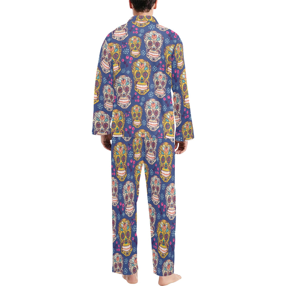 Sugar skull flower pattern Men's Long Pajama Set