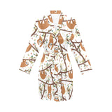 Sloths hanging on the tree pattern Women's Long Sleeve Belted Night Robe