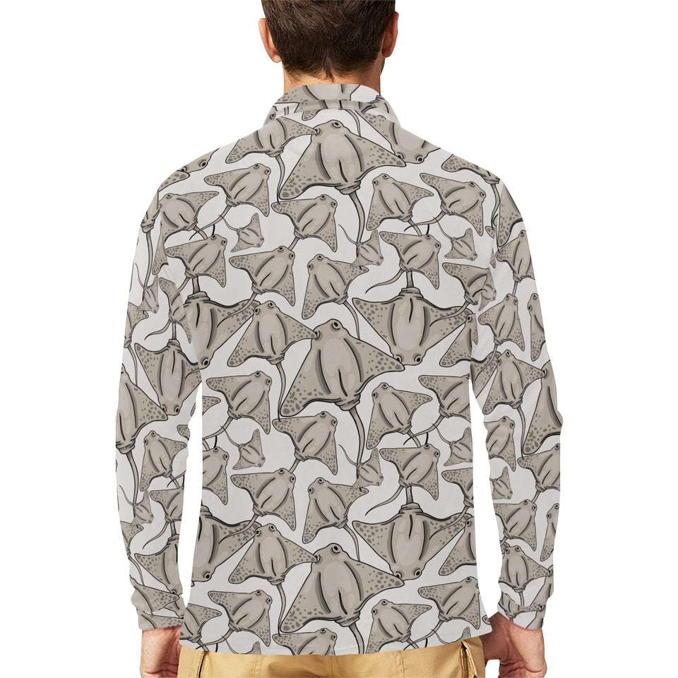 Stingray Pattern Print Design 05 Men's Long Sleeve Polo Shirt