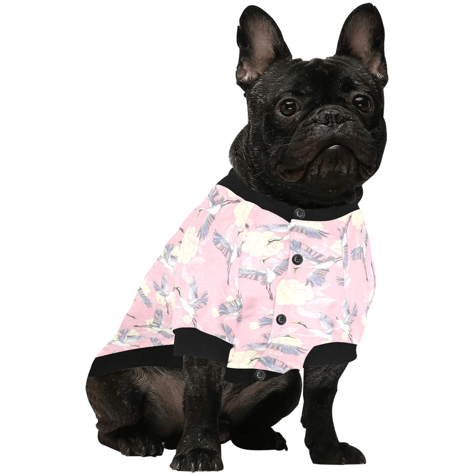 Japanese crane rose pattern All Over Print Pet Dog Round Neck Fuzzy Shirt