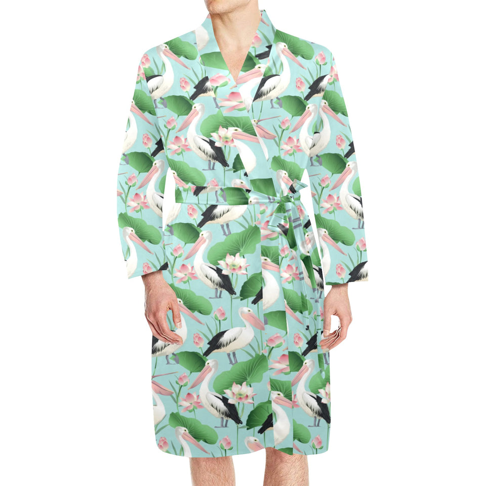 Pelican Pattern Print Design 01 Men's Long Sleeve Belted Night Robe