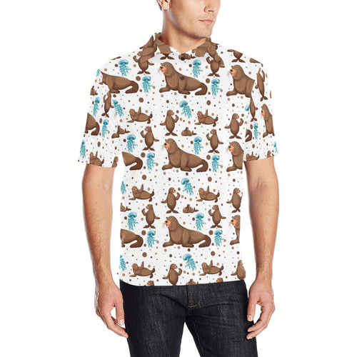 sea lion Seals jellyfish pattern Men's All Over Print Polo Shirt