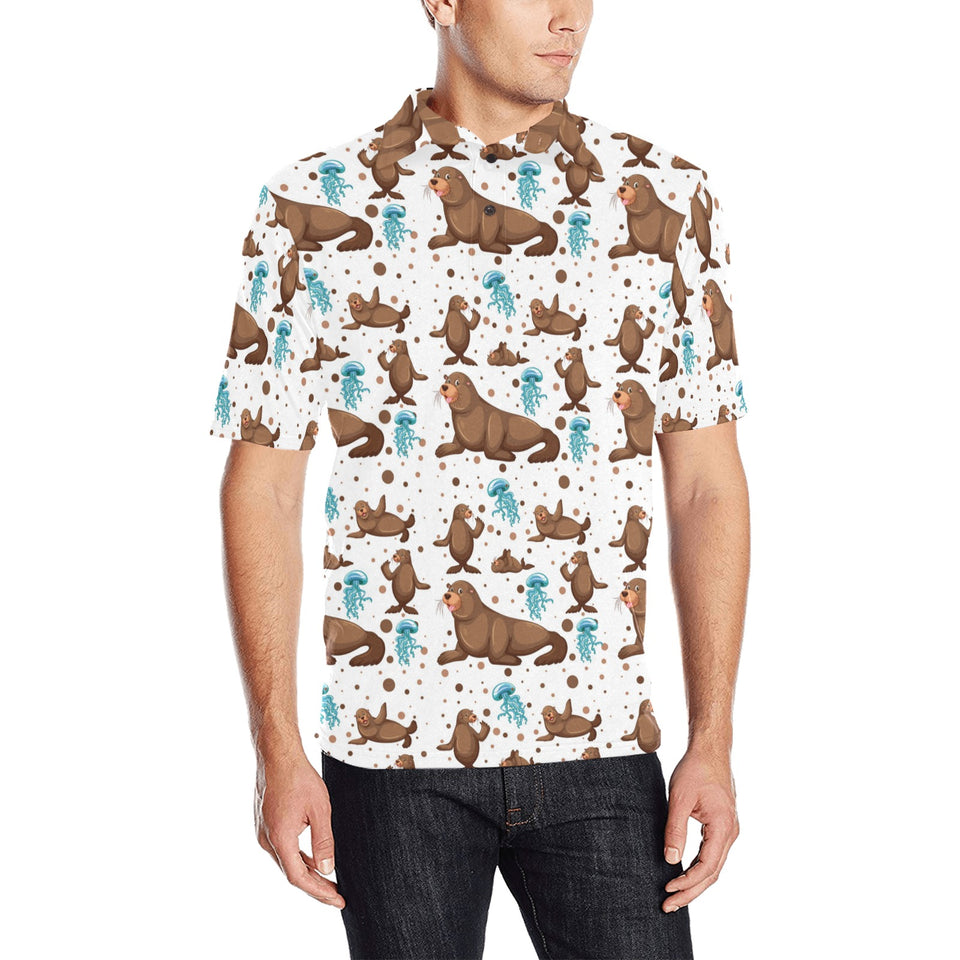 sea lion Seals jellyfish pattern Men's All Over Print Polo Shirt