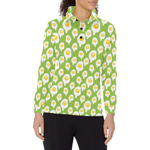 Fried Eggs Pattern Print Design 01 Women's Long Sleeve Polo Shirt