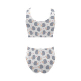 Hedgehog Pattern Print Design 04 Chest Bowknot High Waisted Bikini Swimsuit