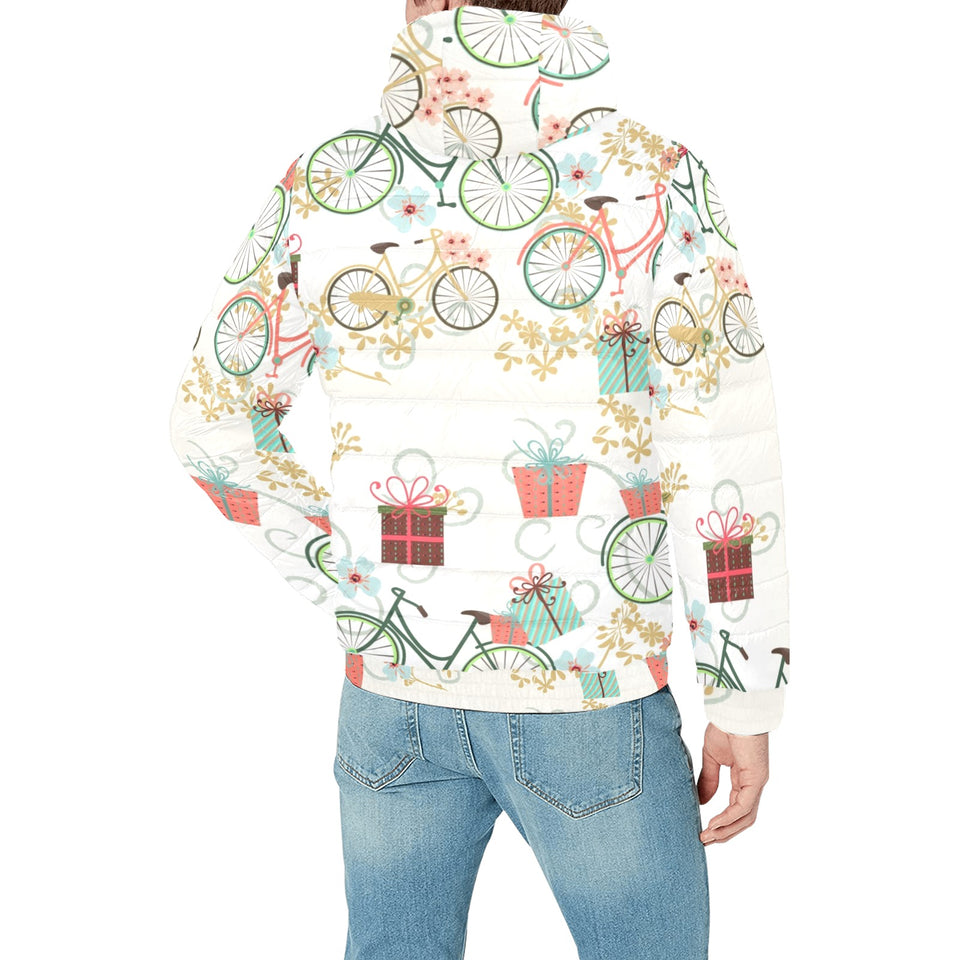 Bicycle Pattern Print Design 05 Men's Padded Hooded Jacket