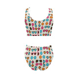 Sun Glasses Pattern Print Design 03 Chest Bowknot High Waisted Bikini Swimsuit