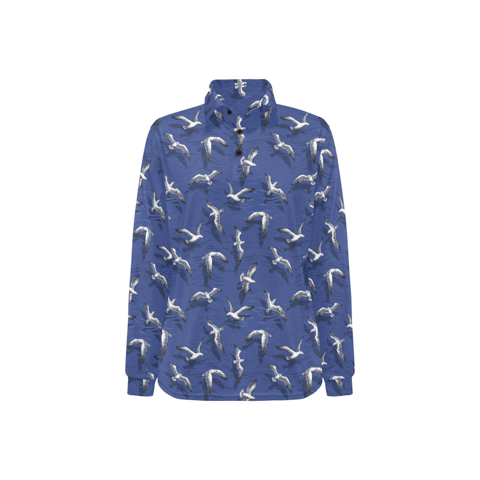 Seagull Pattern Print Design 03 Women's Long Sleeve Polo Shirt