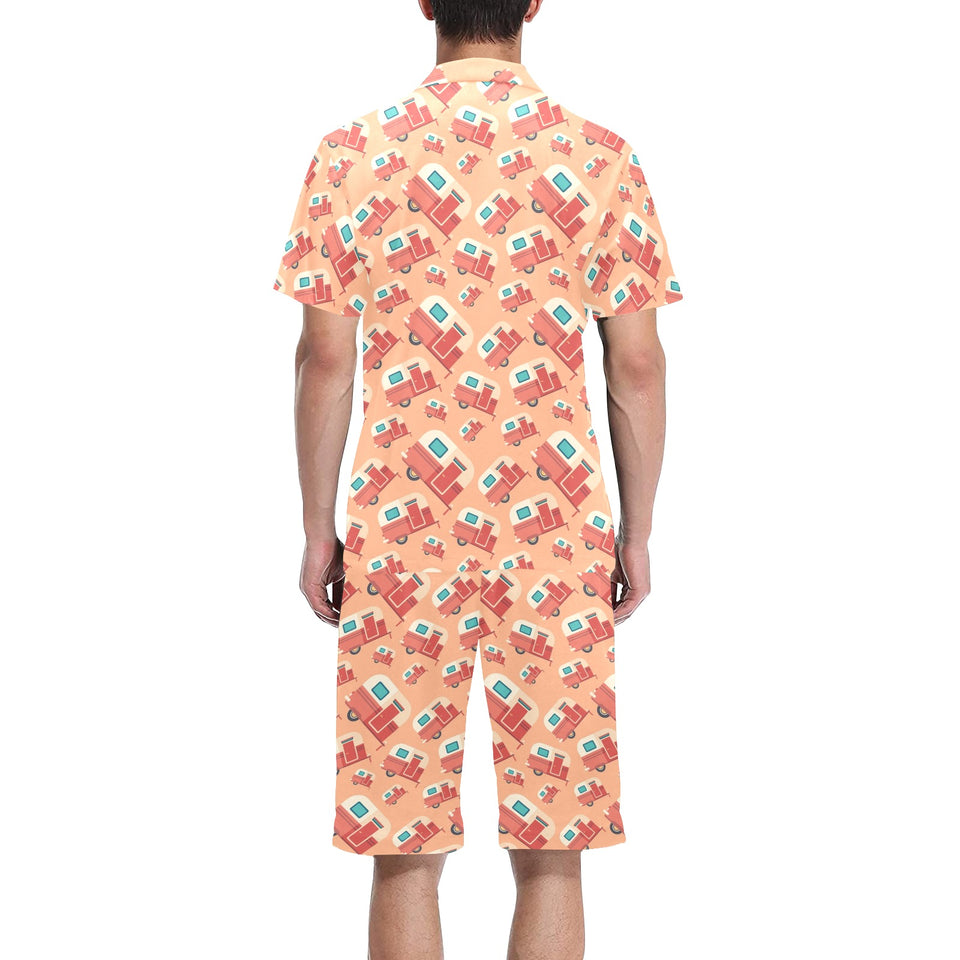 Camper Van Pattern Print Design 03 Men's V-Neck Short Pajama Set