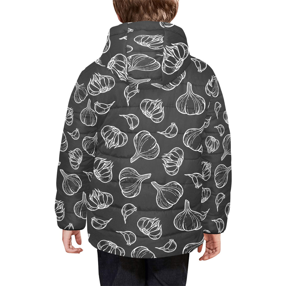 Garlic pattern black background Kids' Boys' Girls' Padded Hooded Jacket