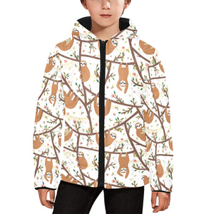 Sloths hanging on the tree pattern Kids' Boys' Girls' Padded Hooded Jacket