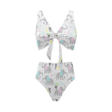 Cute elephant mouse pattern Chest Bowknot High Waisted Bikini Swimsuit