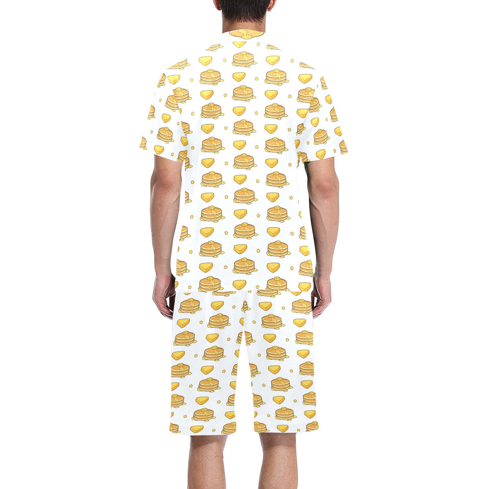 Pancake Pattern Print Design 03 Men's V-Neck Short Pajama Set