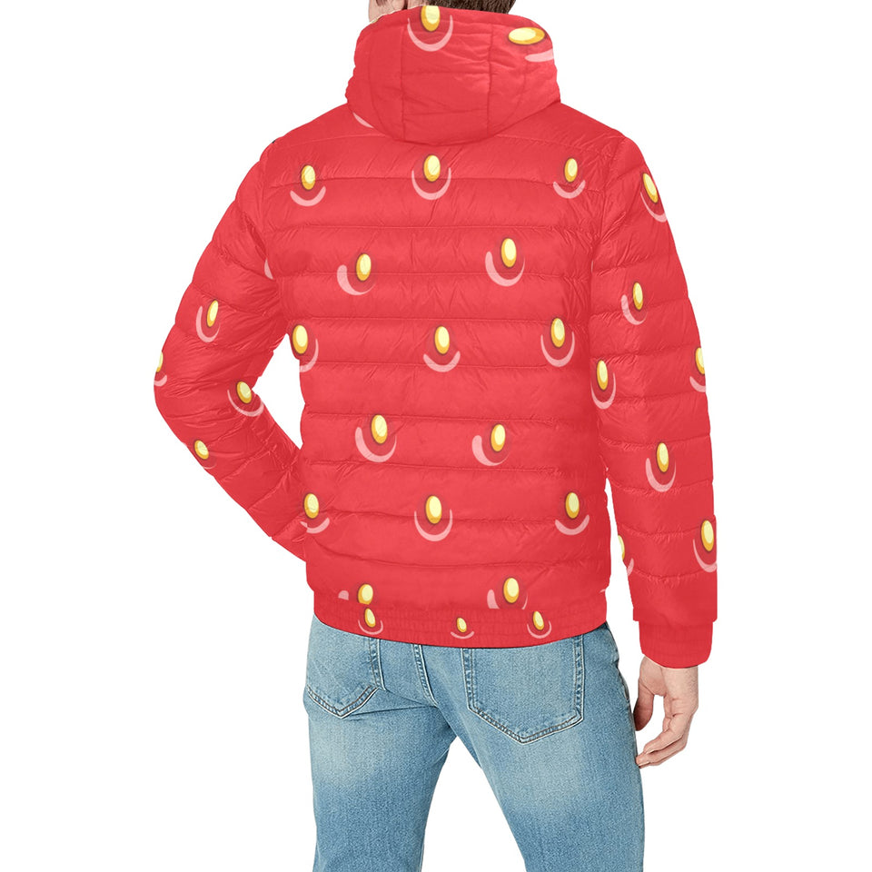 strawberry texture skin pattern Men's Padded Hooded Jacket