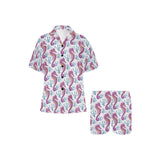 Purple seahorse blue coral pattern Women's V-Neck Short Pajama Set