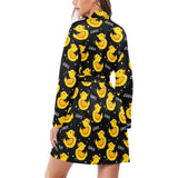 Duck Pattern Print Design 05 Women's Long Sleeve Belted Night Robe