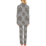 nautical wood steering wheel pattern Women's Long Pajama Set