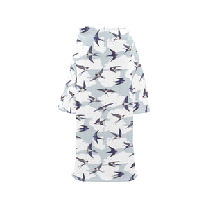 Swallow Pattern Print Design 05 Blanket Robe with Sleeves