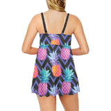 Pineapples pattern zigzag background Chest Sexy Pleated Two Piece Swim Dress