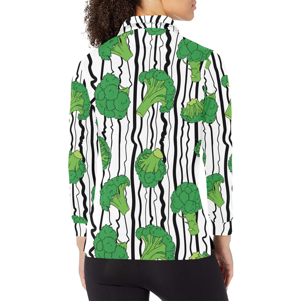 Cool Broccoli pattern Women's Long Sleeve Polo Shirt