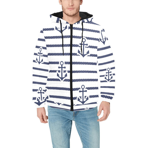 Anchor rope nautical pattern Men's Padded Hooded Jacket