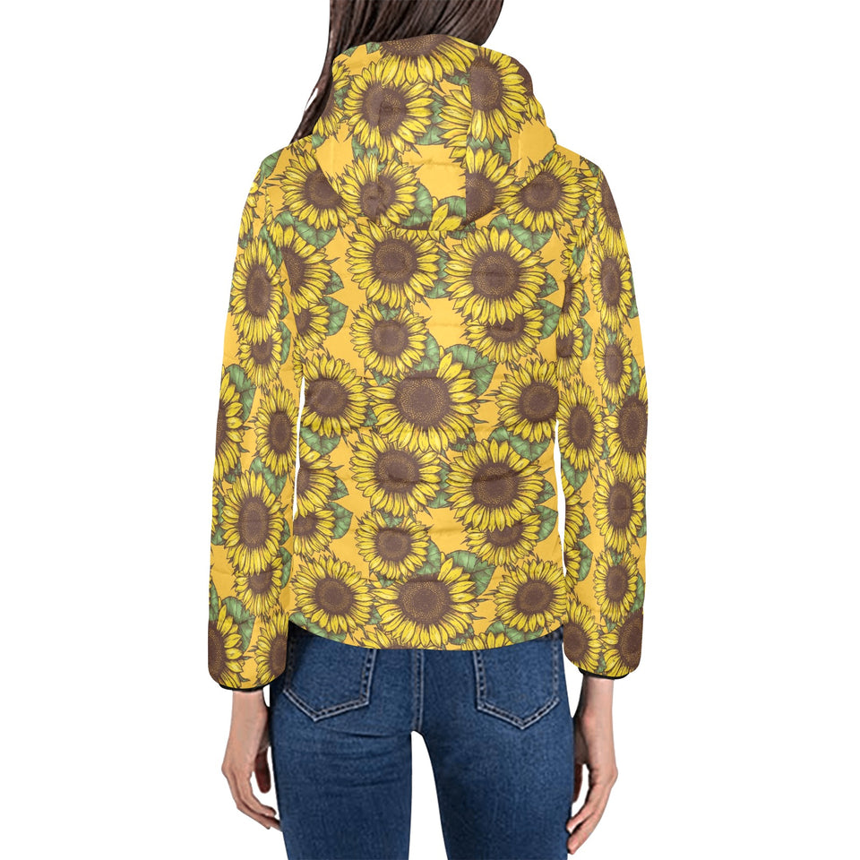 Sunflower pattern Women's Padded Hooded Jacket