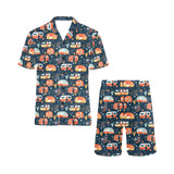 Camper Van Pattern Print Design 05 Men's V-Neck Short Pajama Set