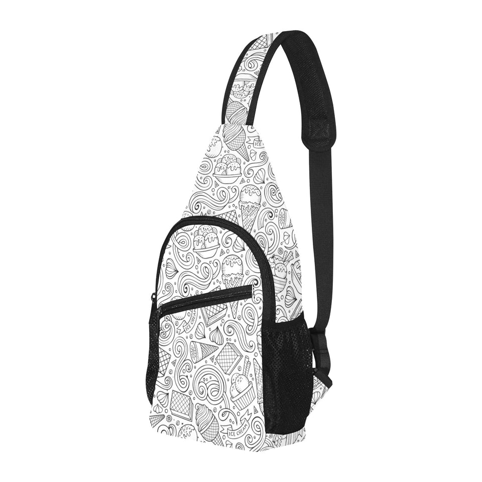 Cartoon hand drawn ice cream black white All Over Print Chest Bag