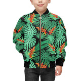 heliconia flower palm monstera leaves black backgr Kids' Boys' Girls' Bomber Jacket
