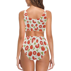 Tomato pattern Chest Bowknot High Waisted Bikini Swimsuit