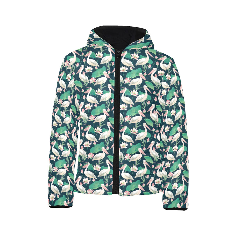 Pelican Pattern Print Design 03 Kids' Boys' Girls' Padded Hooded Jacket