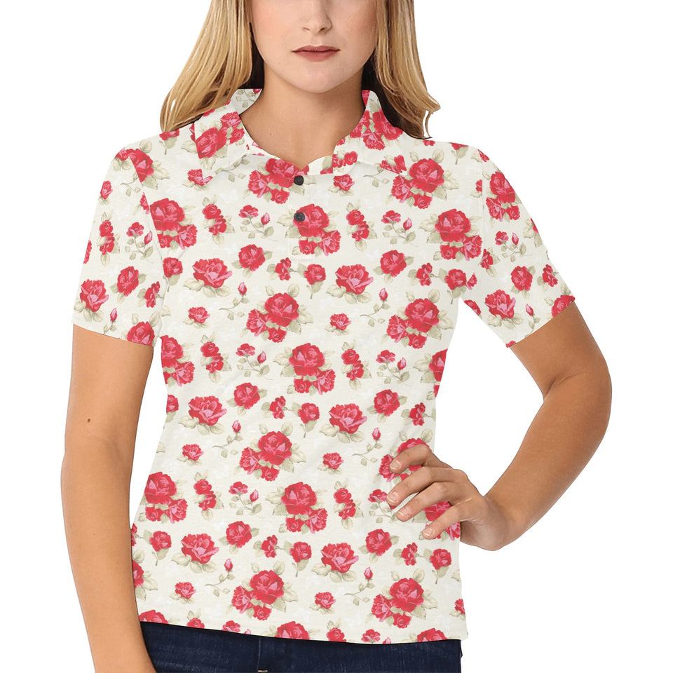 Rose Pattern Print Design 01 Women's All Over Print Polo Shirt