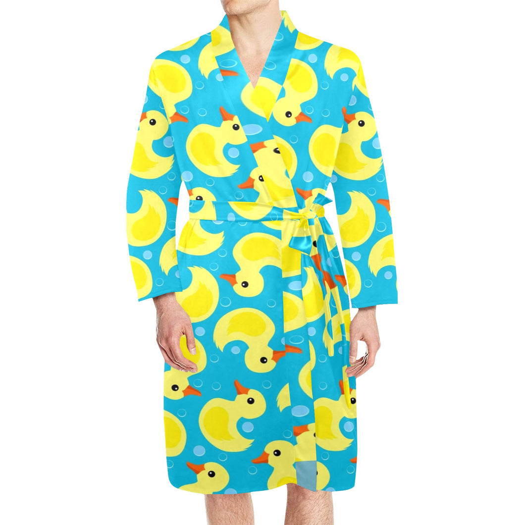 Duck Pattern Print Design 04 Men's Long Sleeve Belted Night Robe
