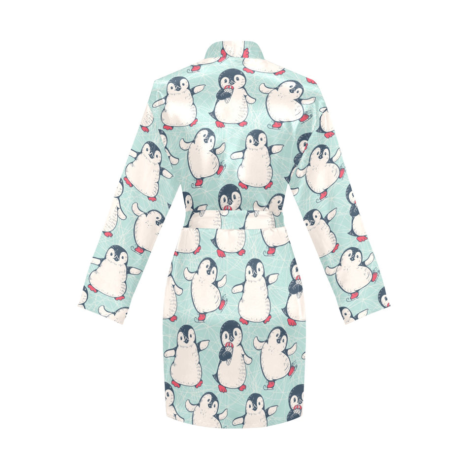 Cute Penguin pattern Women's Long Sleeve Belted Night Robe