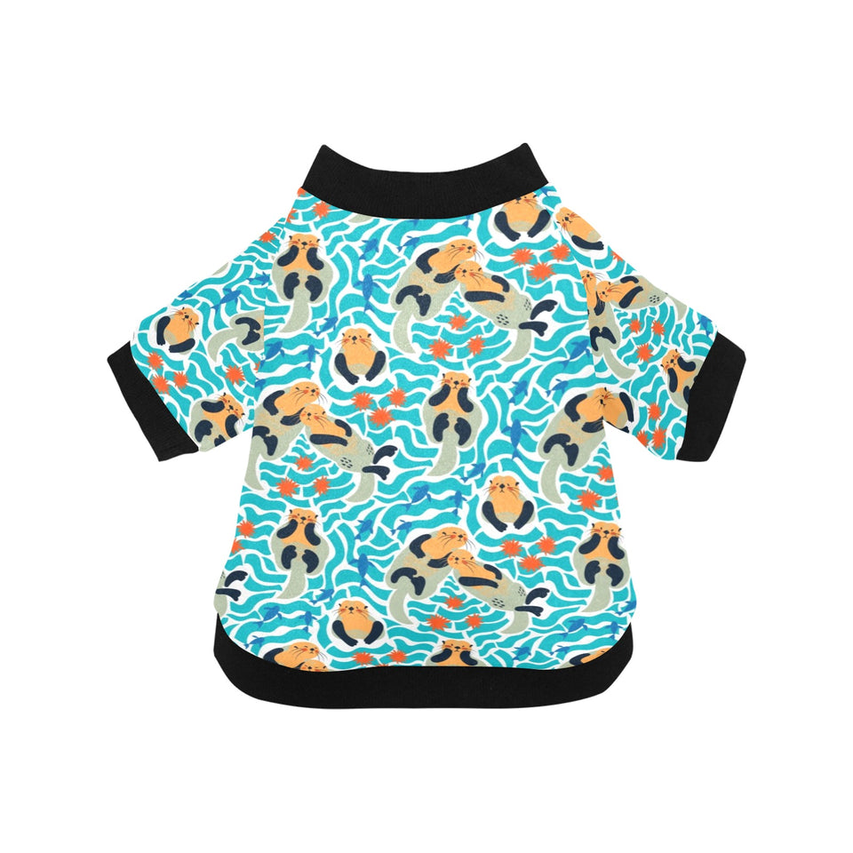 Cute sea otters fishe sea urchin pattern All Over Print Pet Dog Round Neck Fuzzy Shirt