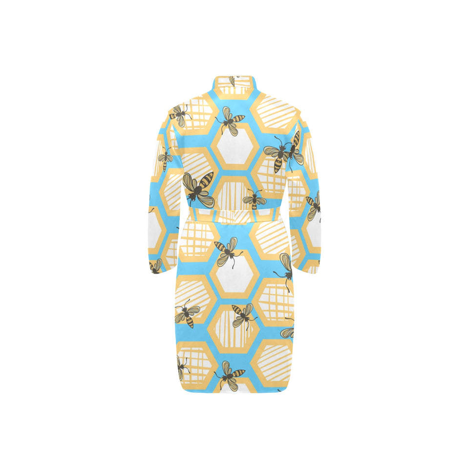 Bee honeycomb pattern Men's Long Sleeve Belted Night Robe