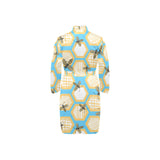 Bee honeycomb pattern Men's Long Sleeve Belted Night Robe