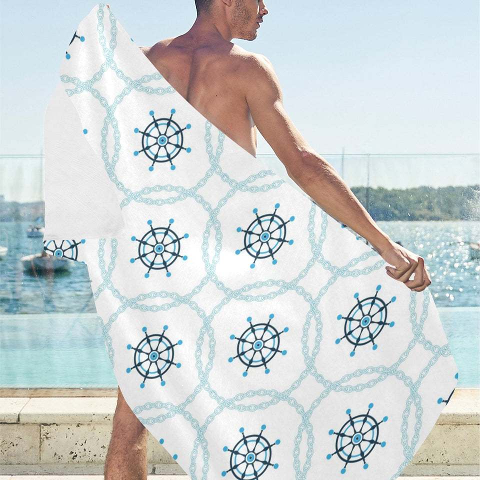 nautical steering wheel chain Beach Towel