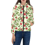 Red apples leaves pattern Women's Padded Hooded Jacket