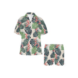 heliconia flowers, palm and monstera leaves Women's V-Neck Short Pajama Set